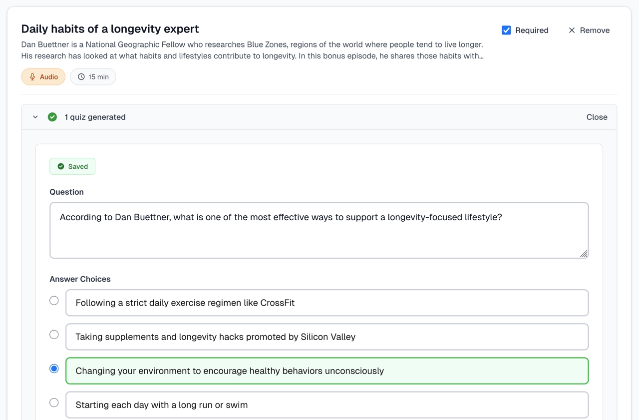 AI quiz generation from audio