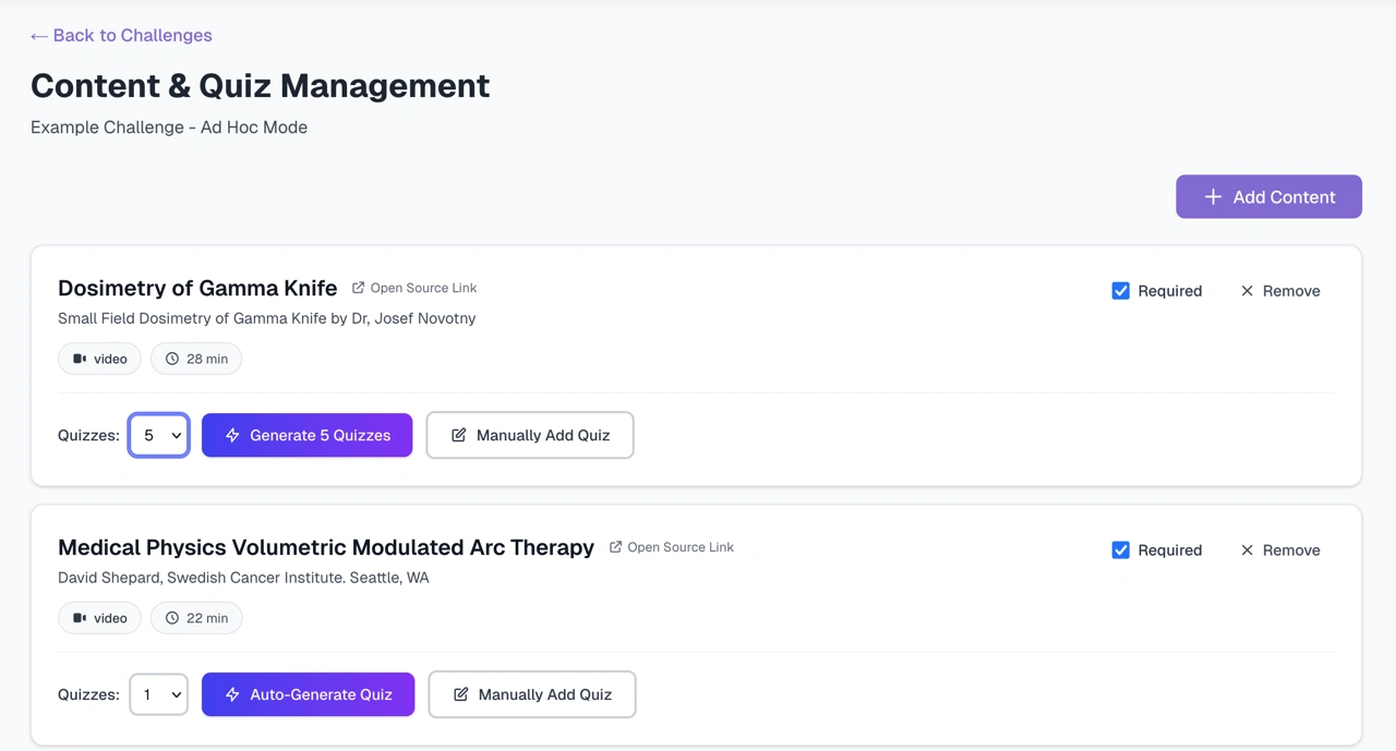 Batch quiz generation interface