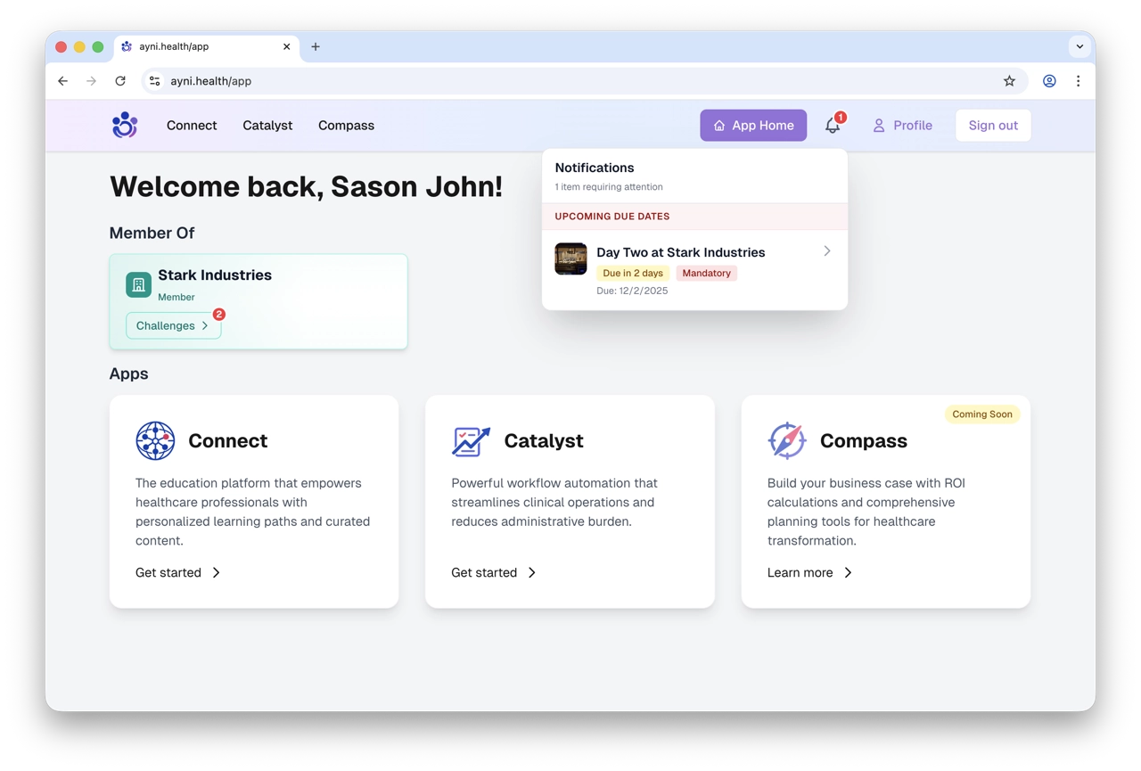 Member organization cards and due date notifications